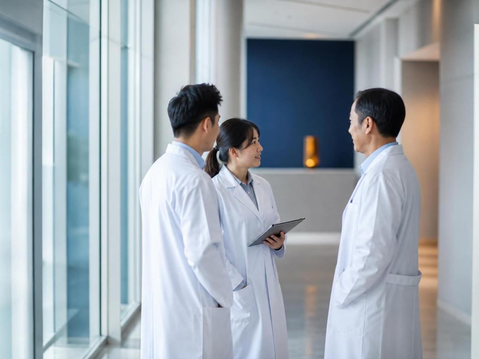 Các bác sĩ trao đổi chuyên môn tại hành lang bệnh viện
